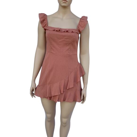 New B. Smart Women Cinnamon Color Square Neck Ruffle Mini Dress Size 15 - Picture 2 of 8
